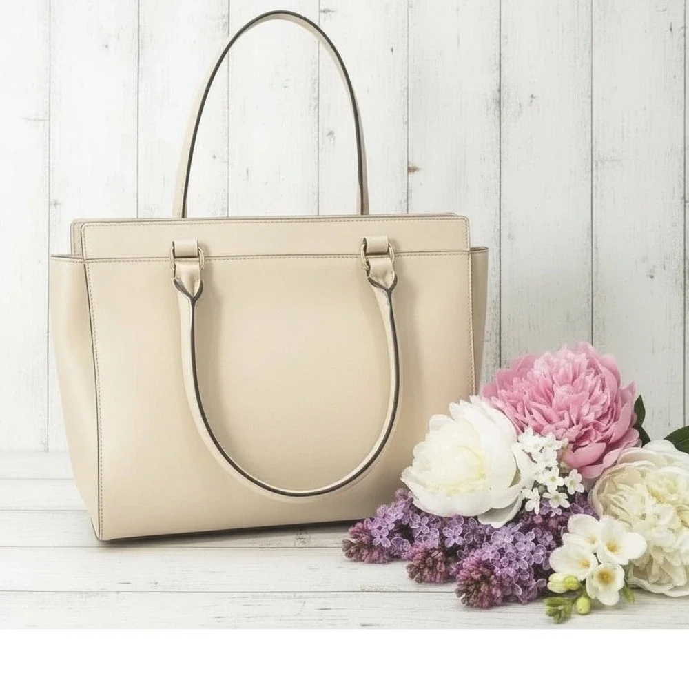 Kate Spade Bow Tote Beige Saffiano Leather Bag Salmon Interior‎ Large